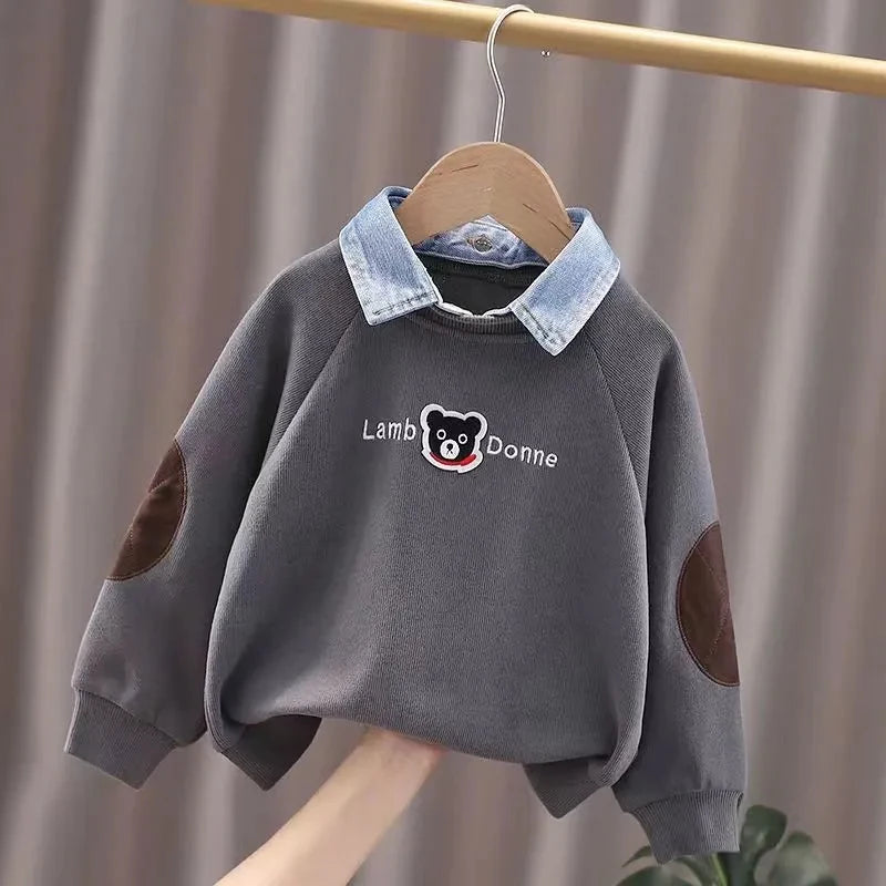 Winnie the Pooh Baby Boys Girls Long Sleeve Sweatshirt 2024 Autumn Children Clothing Cartoon Loose Lapel Pullover Base Shirt Top