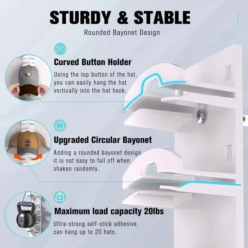 Storage Organizer 10-Grid Cap Rack — Wall-Mount Hat Holder Closet Hanger Space Saver — view 6 of storage & organisation