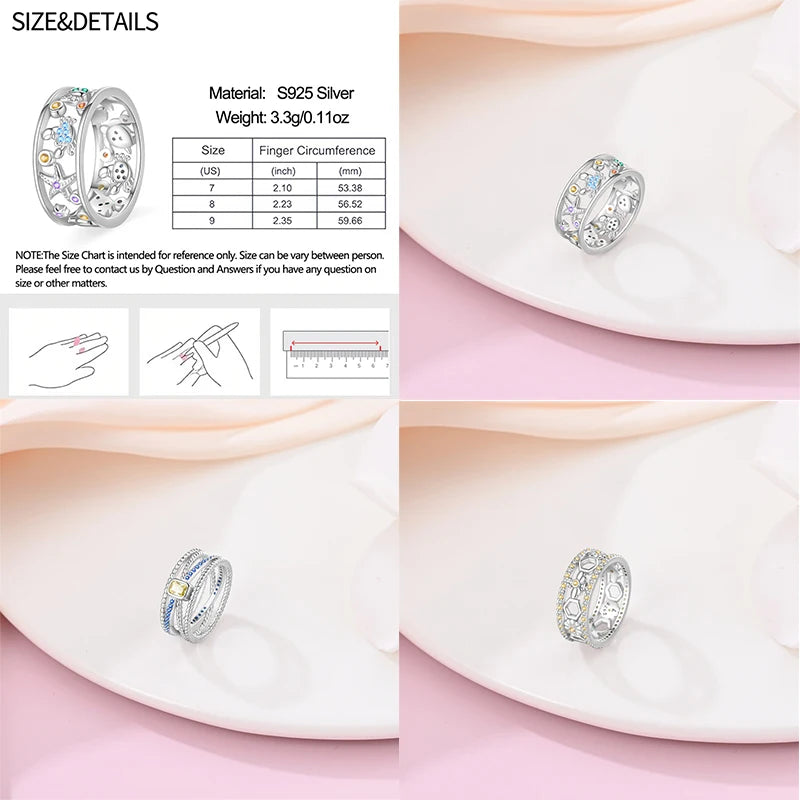 Women's 925 Sterling Silver Hollow Ring — Flower Butterfly Heart Sun Fashion Jewelry — view 2 of jewelry
