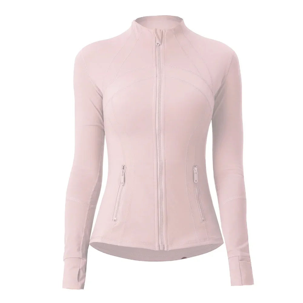 Women Running Jackets Athletic Workout Fitness Jacket Track Full Zip Up Gym Tops Slim Fit Yoga Shirt Long Sleeve Sports Coats