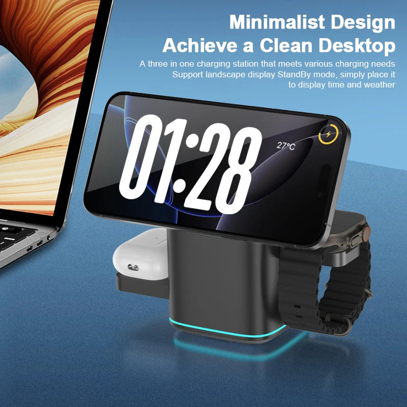 3-in-1 Magnetic Wireless Charger Stand for iPhone, for Apple Watch, for AirPods MagSafe — view 3 of chargers & cables