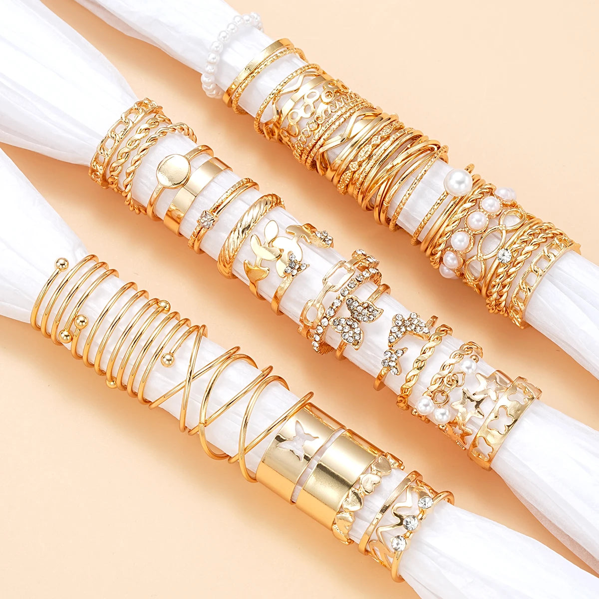 Women's 58PCS Vintage Ring Set — Heart Snake Butterfly Gold Plated Jewelry Gift — view 4 of jewelry