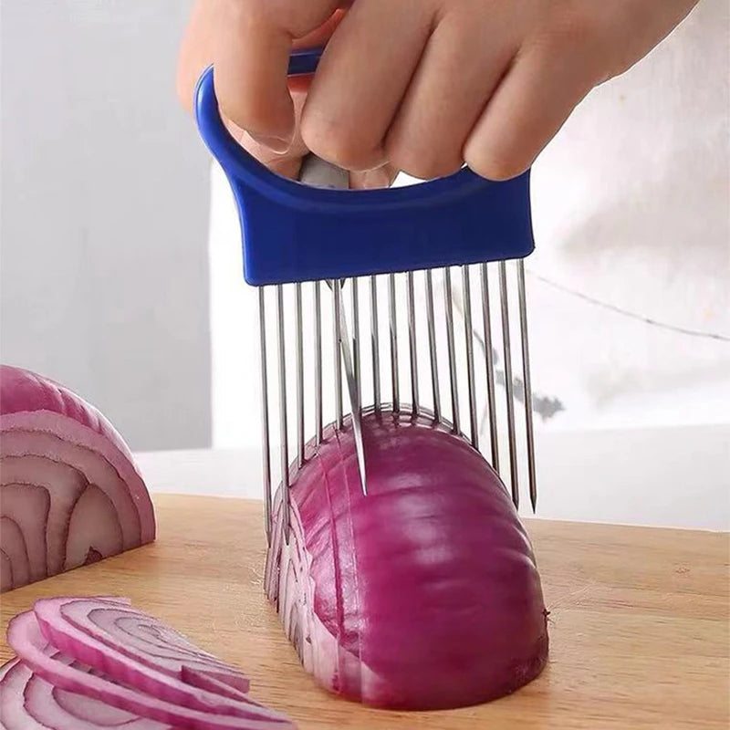 Colorful Onion Slicer — Stainless Steel Potato Chip & Onion Holder for Chopping — view 6 of kitchen gadgets