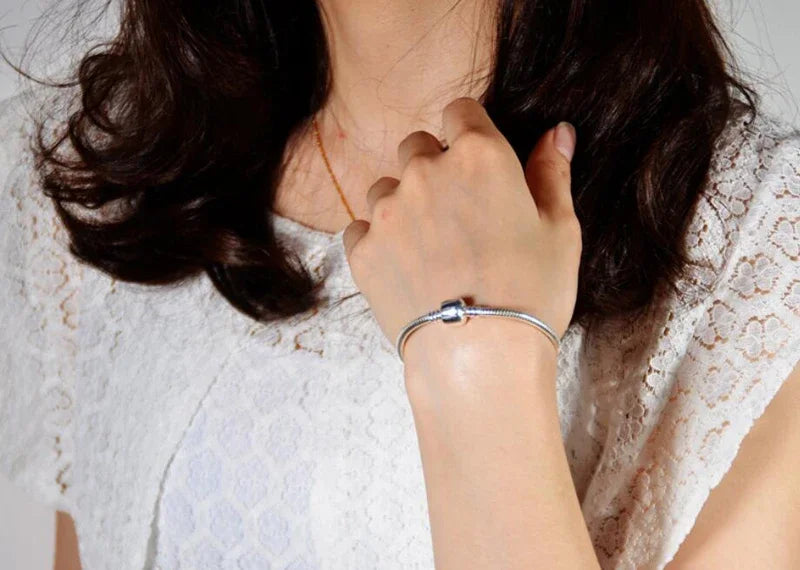 Women's 925 Sterling Silver Charm Bracelet — Handmade Snake Chain Fine Jewelry — view 5 of jewelry