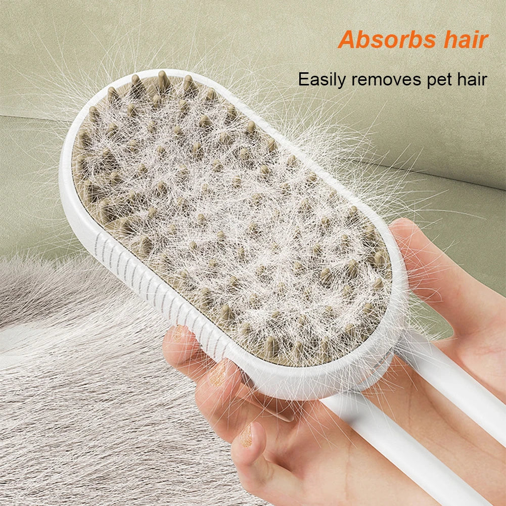 3-in-1 Steamy Pet Grooming Brush – USB Rechargeable Spray Steam Brush for Cats & Dogs