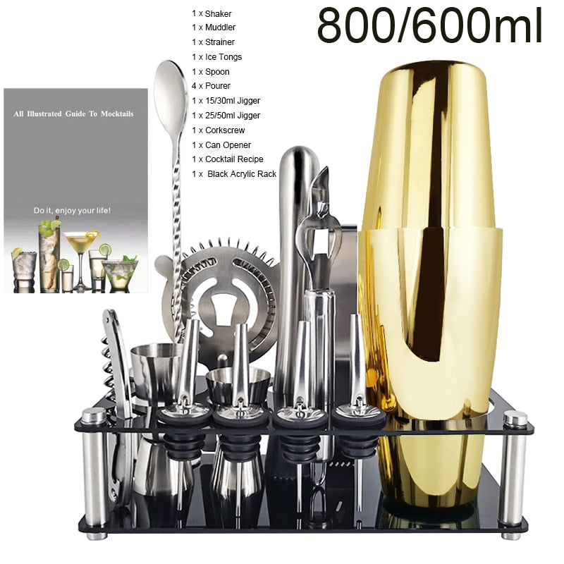 1-14 Pcs Stainless Steel Cocktail Shaker Set – 600ml/750ml Mixer for Drinks