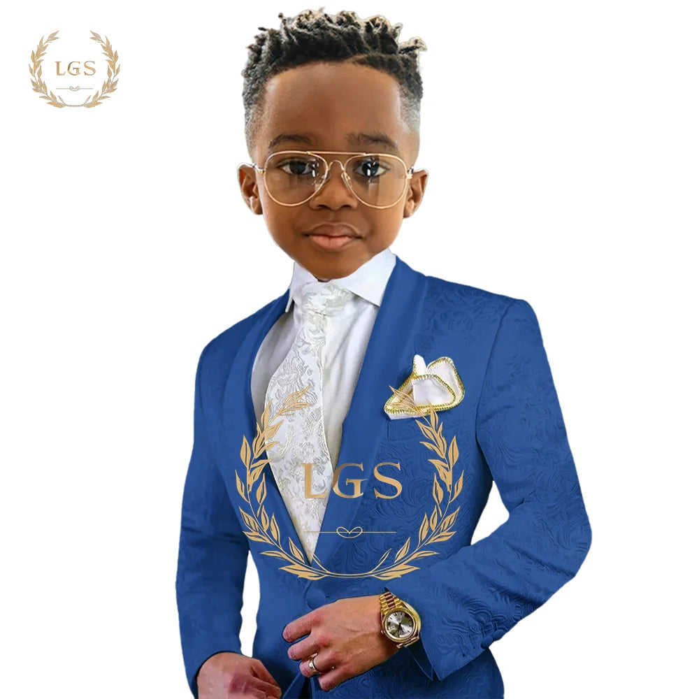 Boys Printed Dress 2 Piece Set (Coat and Pants) Customized Children's Wedding Party Banquet Cocktail Party Suit Set