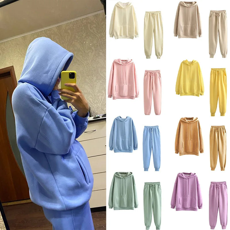 Women&rsquo;s Hoodie &amp; Sweatpant Tracksuit &mdash; Autumn-Winter Lounge Wear 2-Piece Set — view 1 of tracksuits