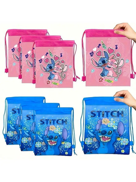 12pcs Colorful Cartoon Drawstring Party Bags - Kids Party Favor Backpacks, Hand Washable — view 1 of drawstring bags