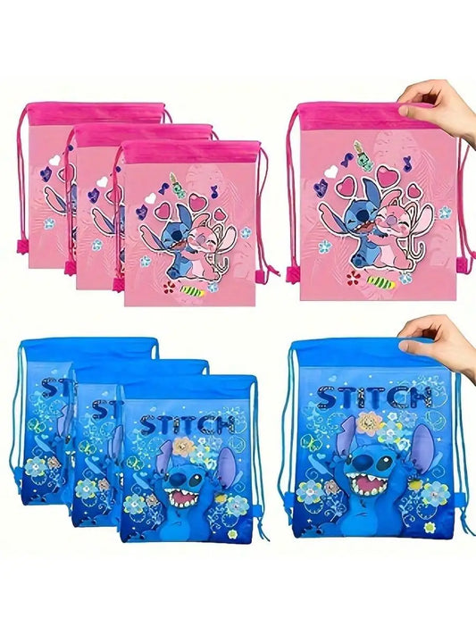 12pcs Colorful Cartoon Drawstring Party Bags - Kids Party Favor Backpacks, Hand Washable — view 1 of drawstring bags