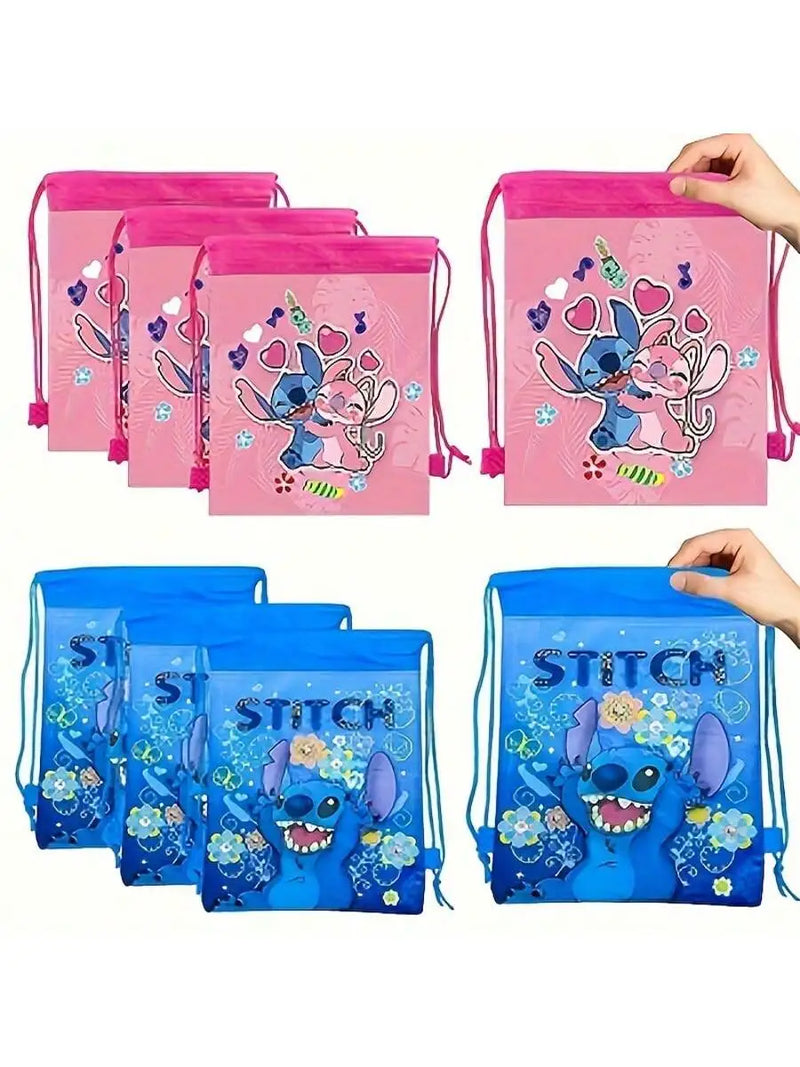 12pcs Colorful Cartoon Drawstring Party Bags - Kids Party Favor Backpacks, Hand Washable — view 1 of drawstring bags
