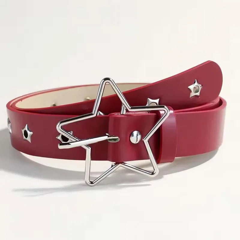 Belts Luxury-style Women's Y2K Belt — Black Waistband with Star Eyelets & Rhinestones — view 5 of belts