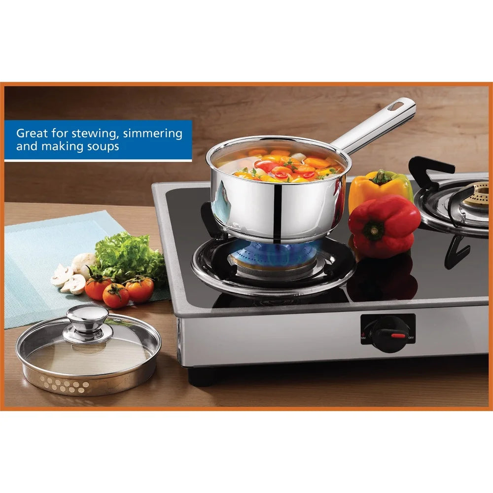 Stainless Steel Saucepan 1Qt Oven-Safe with Straining Lid Pour Spouts Gas Induction Compatible — view 6 of cookware