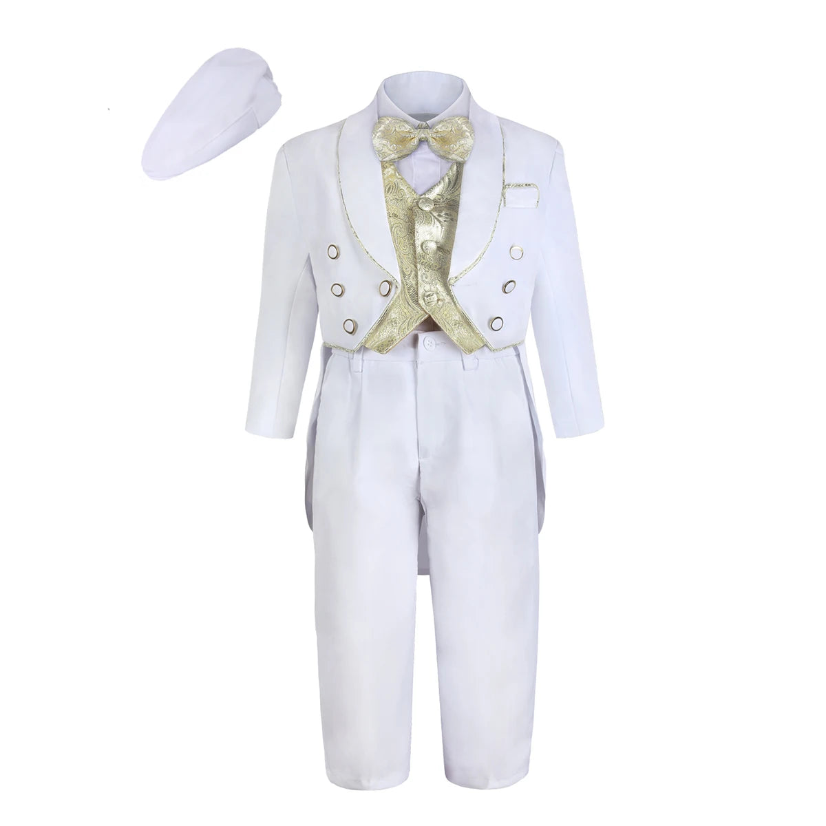 Baby Boy Christening Suit – 6-Piece White Baptism Tuxedo Set for Formal Occasion