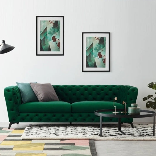 Vintage Green European Sofa – Elegant Christmas-Inspired Lounge Seating