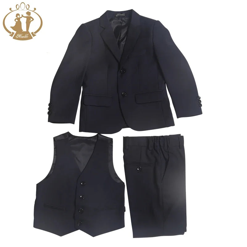 Spring Autumn Formal Boys Suits for Weddings Children Party Host Costume 3Pcs Blue Blazer Vest Pants Wholesale Clothing