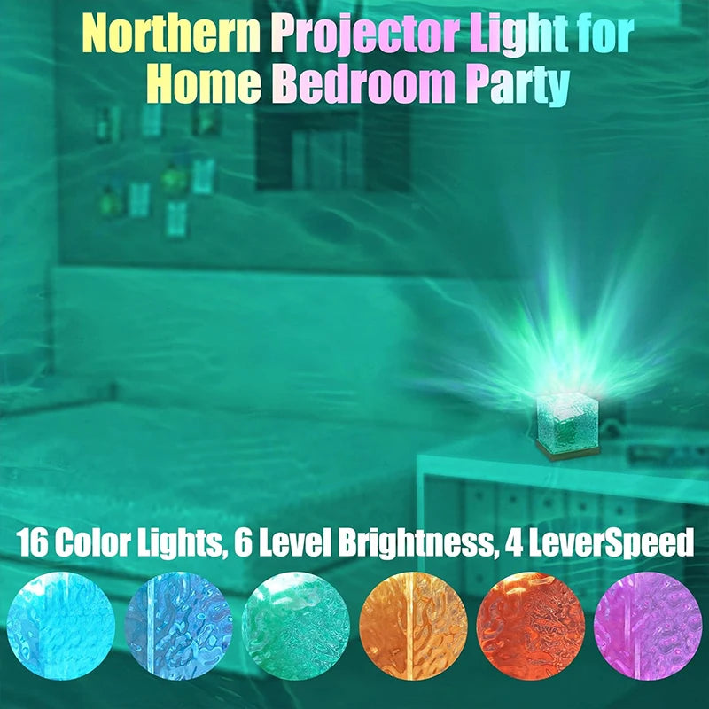 Ocean Wave Projector Lamp &mdash; 16-Color Aurora Atmosphere Light for Bedroom, Office &amp; Bar