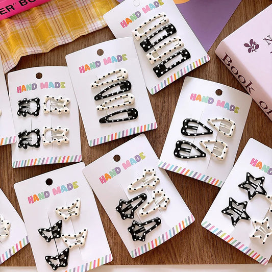 New polka dot hair clip black and white color clip girl versatile bangs clip hair accessory for short hair — view 1 of product
