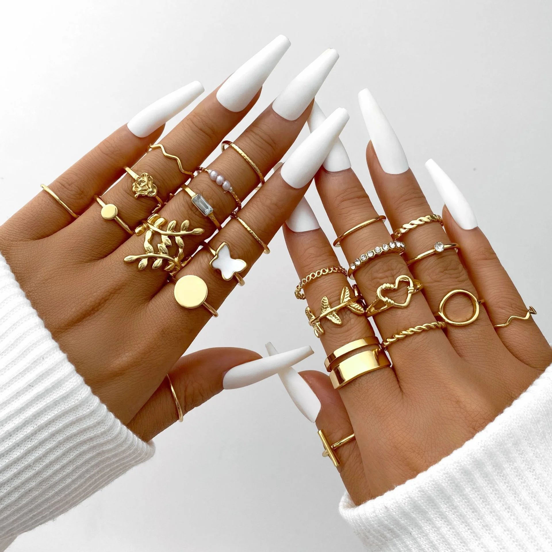 Women's 58PCS Vintage Ring Set — Heart Snake Butterfly Gold Plated Jewelry Gift — view 12 of jewelry