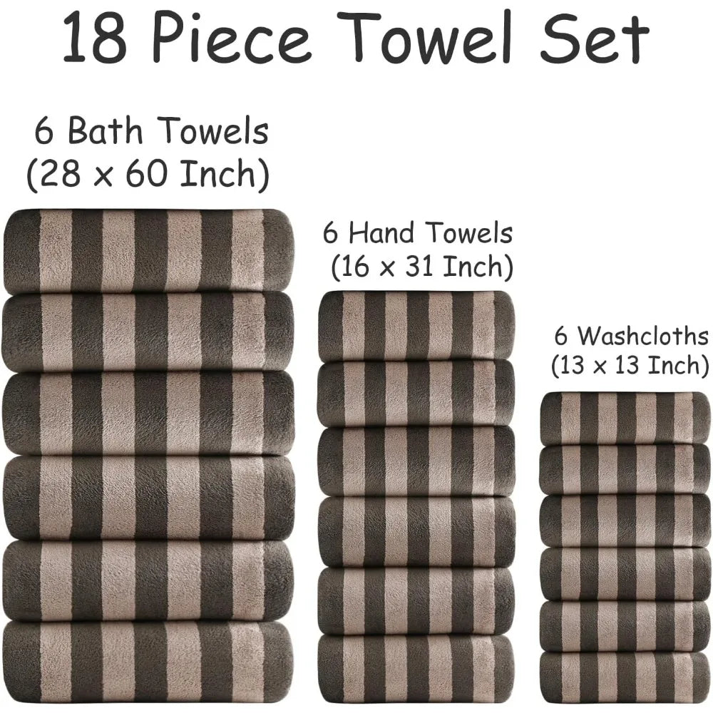 Bath Towels Family Set 18-Piece — Brown Cabana Stripe, 6 Bath Sheets + 6 Hand Towels + 6 Washcloths — view 3 of bath & towels