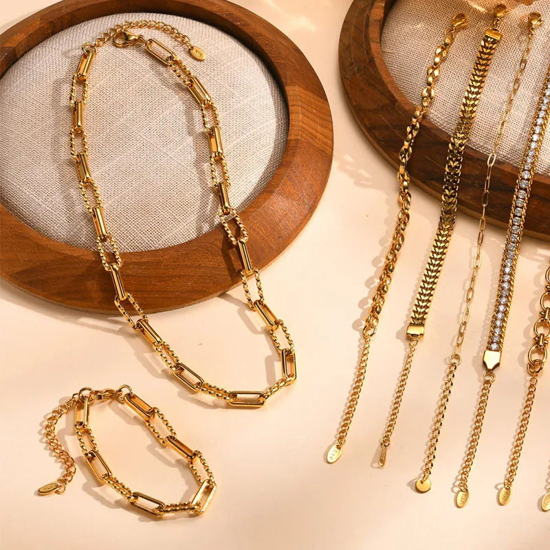 Women's 18K Gold-Plated Twist Paperclip Chain Bracelet Stainless Steel Stackable Wrist Chain — view 4 of bracelets