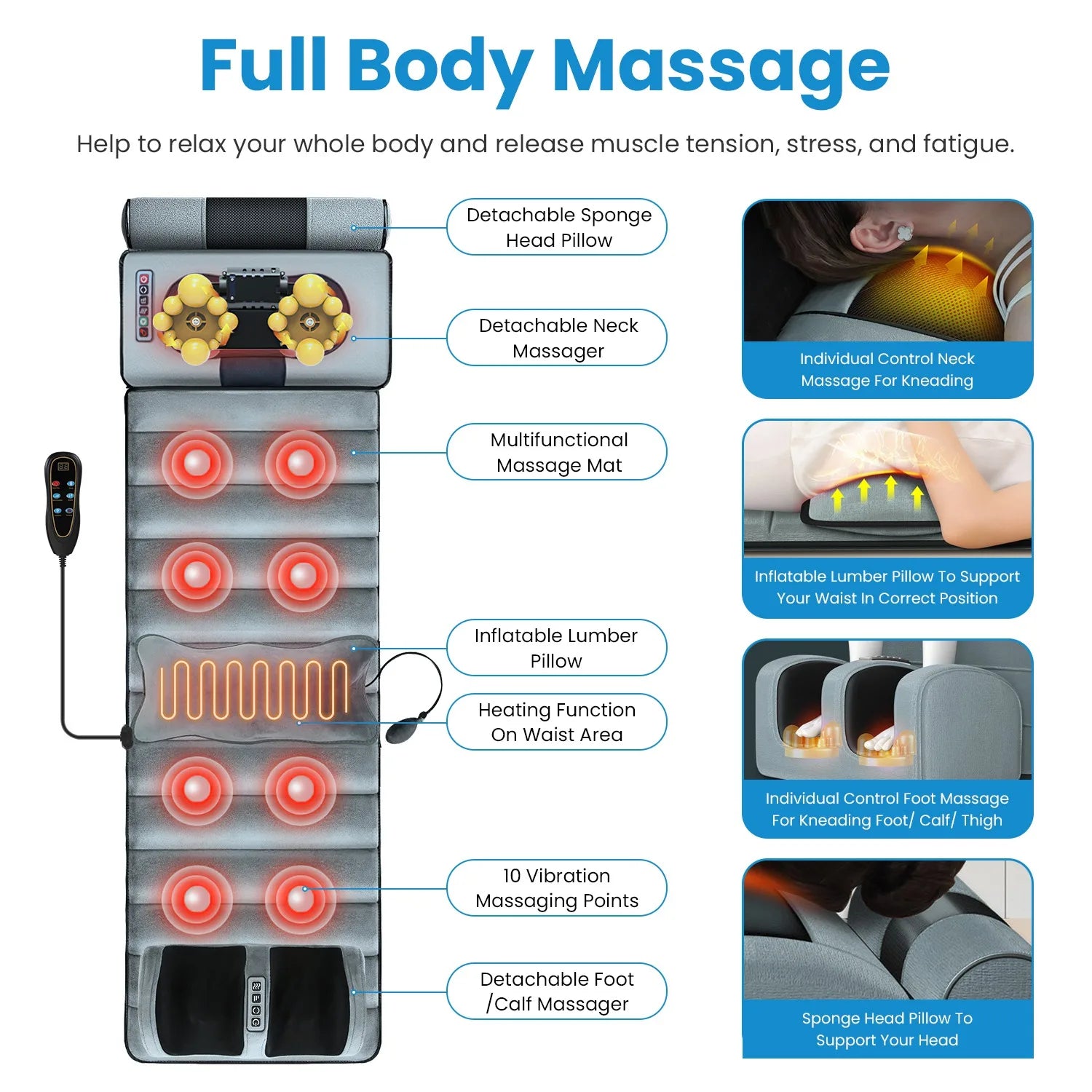 Full-Back Electric Massage Mat — Vibrating Heated Infrared Cushion — view 6 of recovery & massage