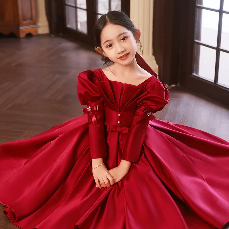 2024 Red Christmas Dress for Girls Children's Luxury Party Dress For Weddings Kid Girl Princess Beading Ball Gown Infant Vestido