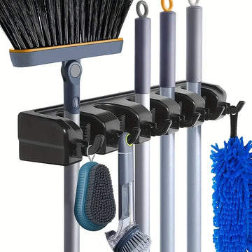 Storage Organizer Wall-Mount Mop Holder — 3/4/5-Position Broom Pendant Shelf for Kitchen & Home — view 1 of storage & organisation