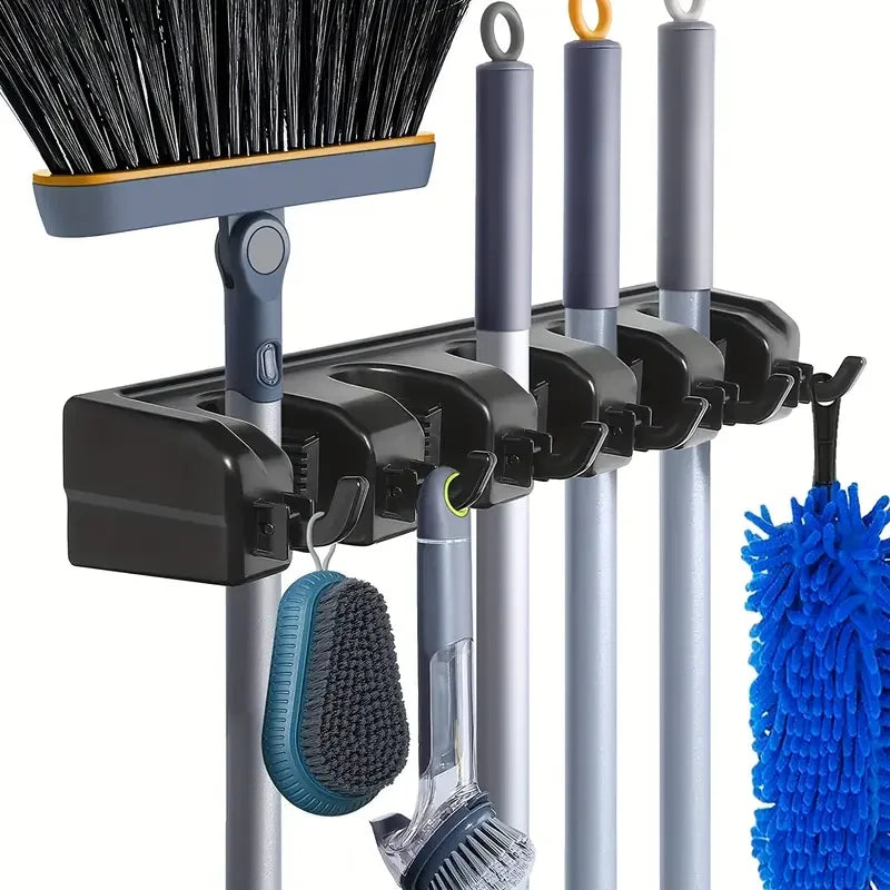 Storage Organizer Wall-Mount Mop Holder — 3/4/5-Position Broom Pendant Shelf for Kitchen & Home — view 1 of storage & organisation