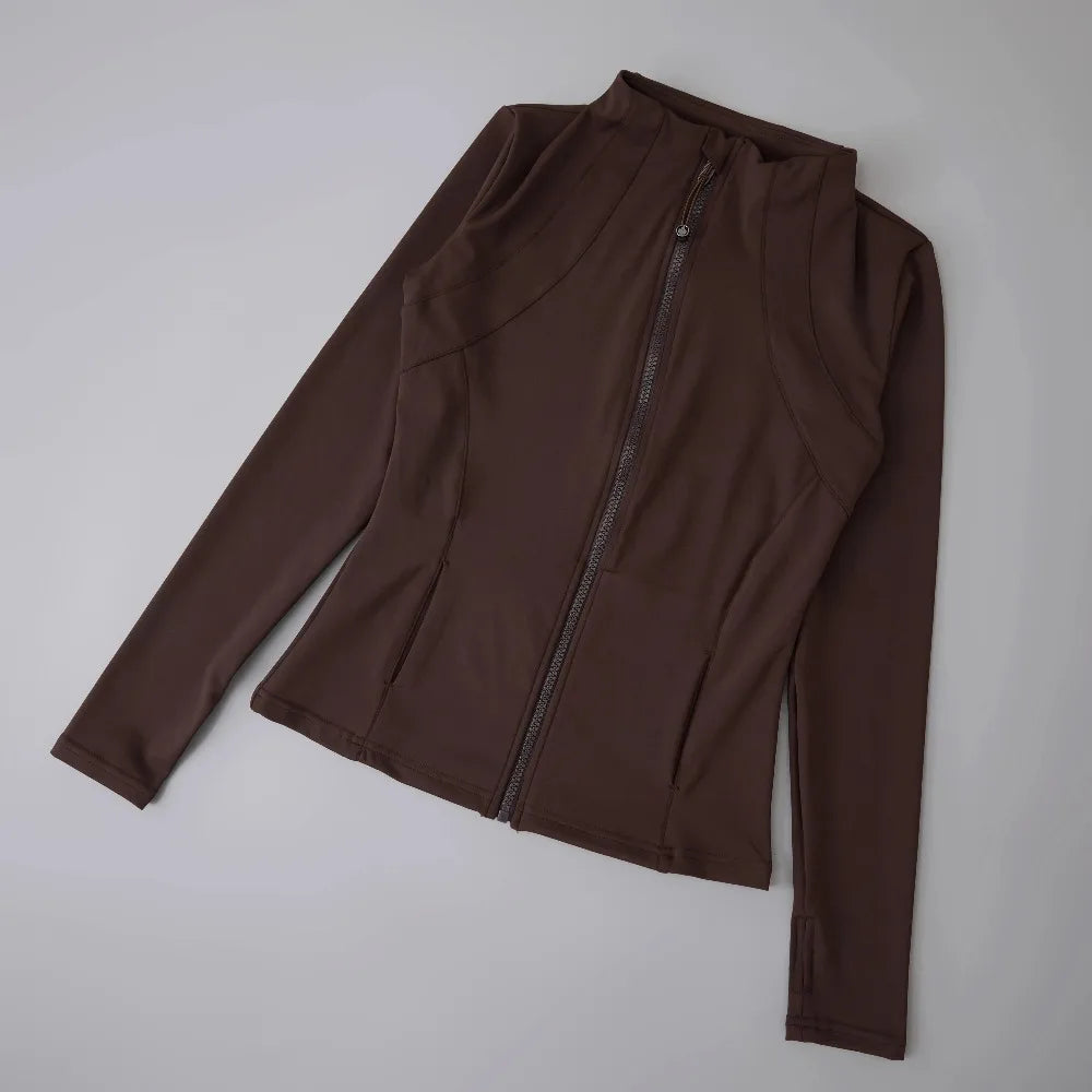 Women’s Full-Zip Yoga Jacket — Spandex Long-Sleeve Top with Thumb Holes