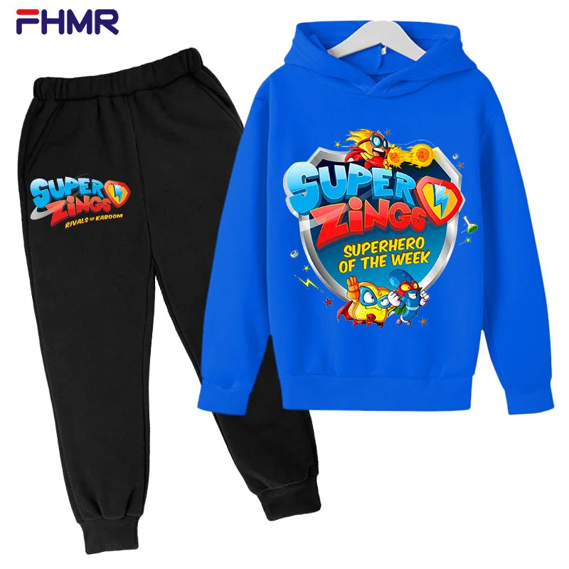 Super zings 4-14Y Kids Boys Hoodies+Pants Sets New Autumn Baby Tops Clothing Toddler Casual Sweatshirt Suit Children Clothes