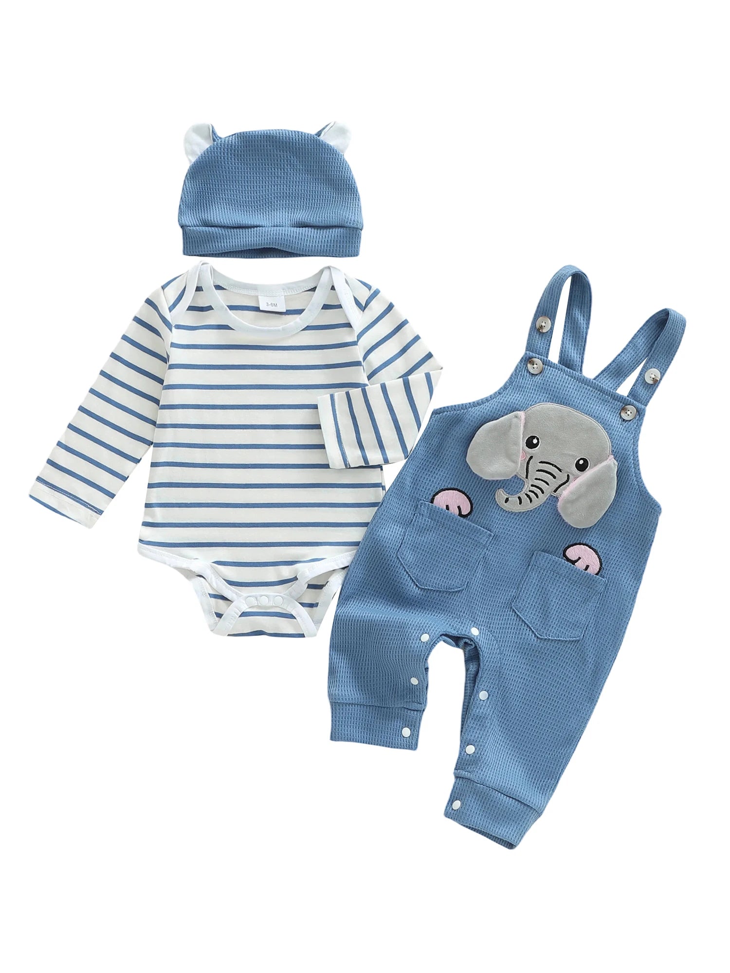 Infant Boys Striped Elephant Suspender Set - 3-Piece Romper Outfit — view 2 of infant sets