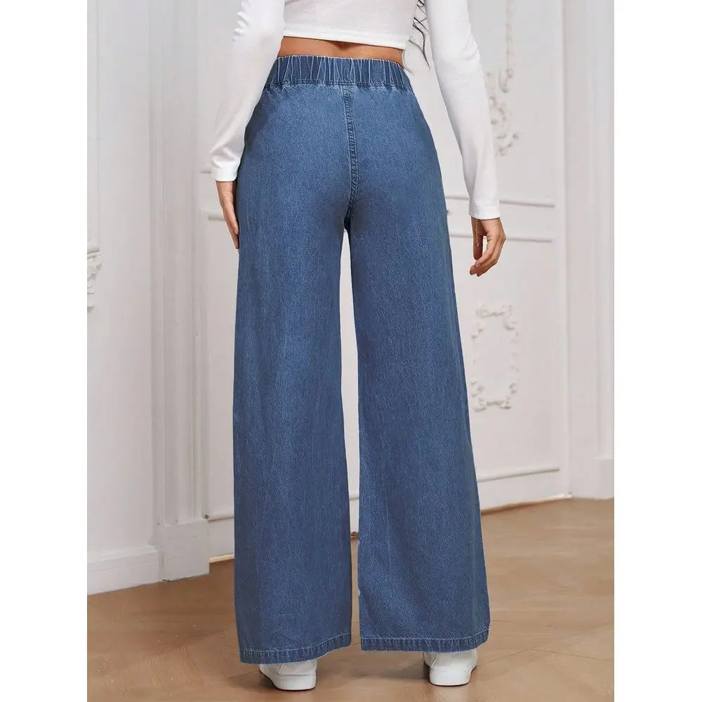 ROSE Wide-Leg Loose Woven Jeans — High-Waist Water-Washed Thermal-Lined Denim — detail view