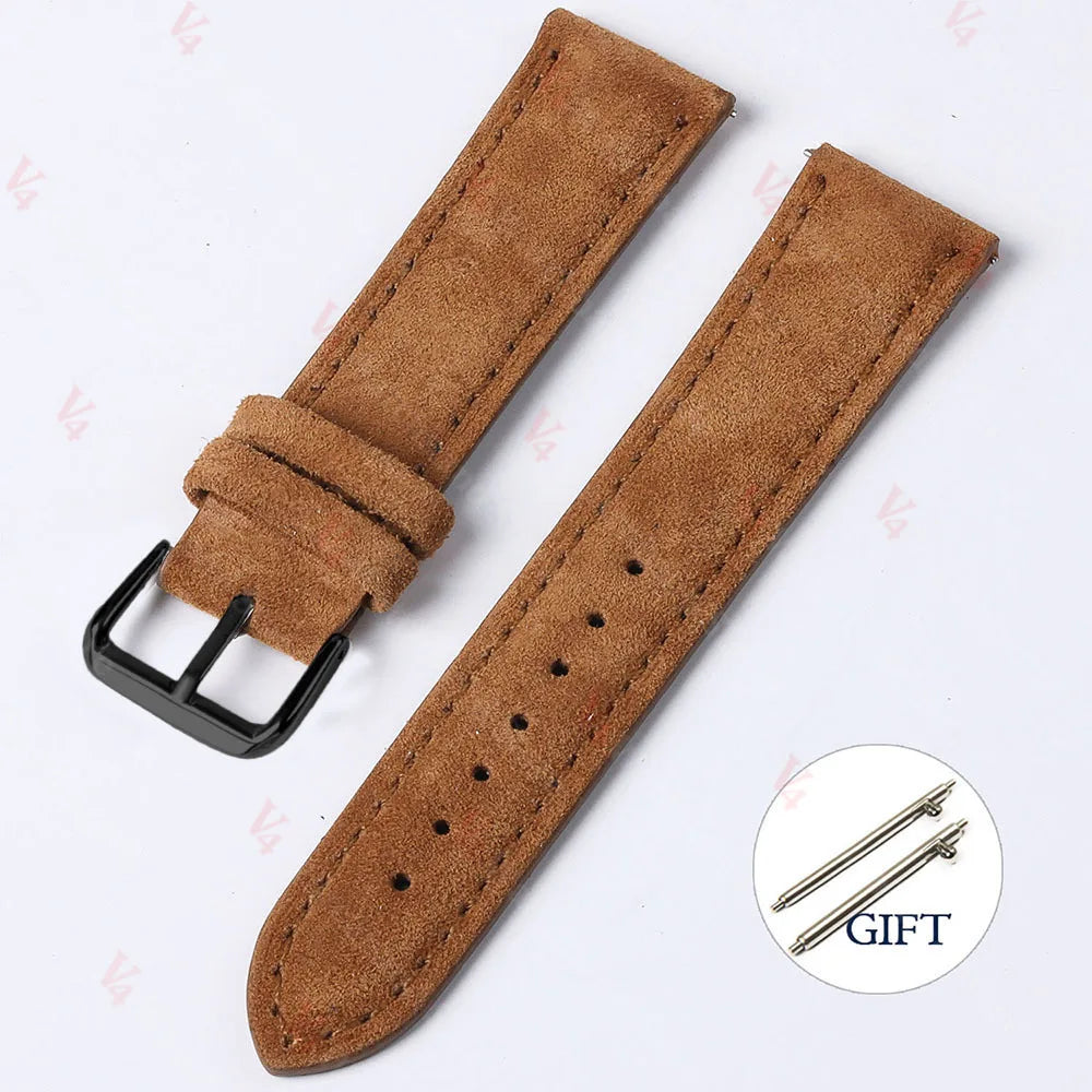 Vintage Suede Cowhide Watch Strap — 18mm 19mm 20mm 22mm Handmade Leather Band — view 10 of watch straps