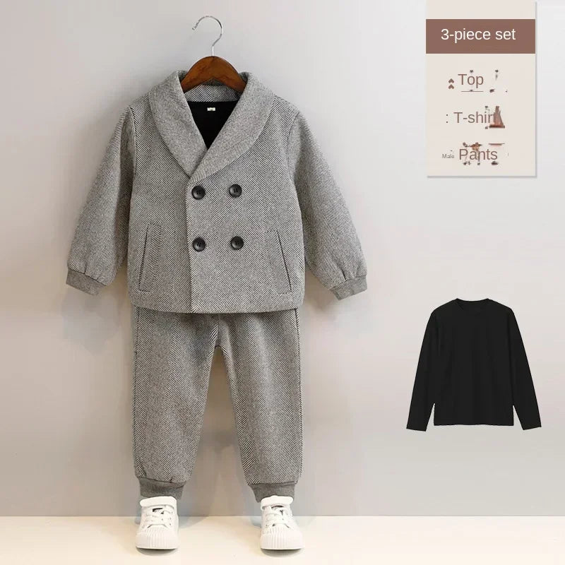 Boys’ Korean Style Double-Breasted Blazer Suit – Casual Birthday & School Outfit (Ages 1–12)