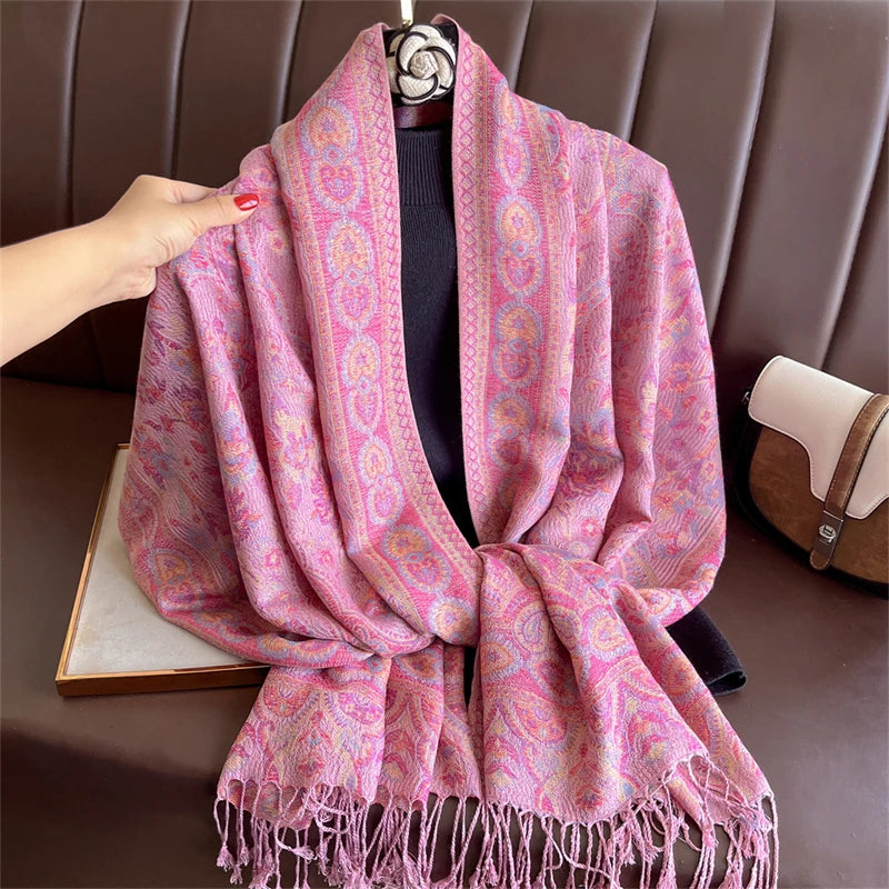Pashmina Scarf in 58 Signature Shades — Cashmere-Feel Women's Tassel Shawl Wrap Color Stack