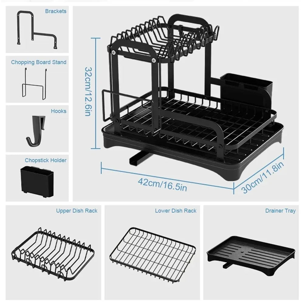 2-Tier Dish Drying Rack &mdash; Countertop Kitchen Storage with Drainboard &amp; Drain Basket — view 4 of kitchen gadgets