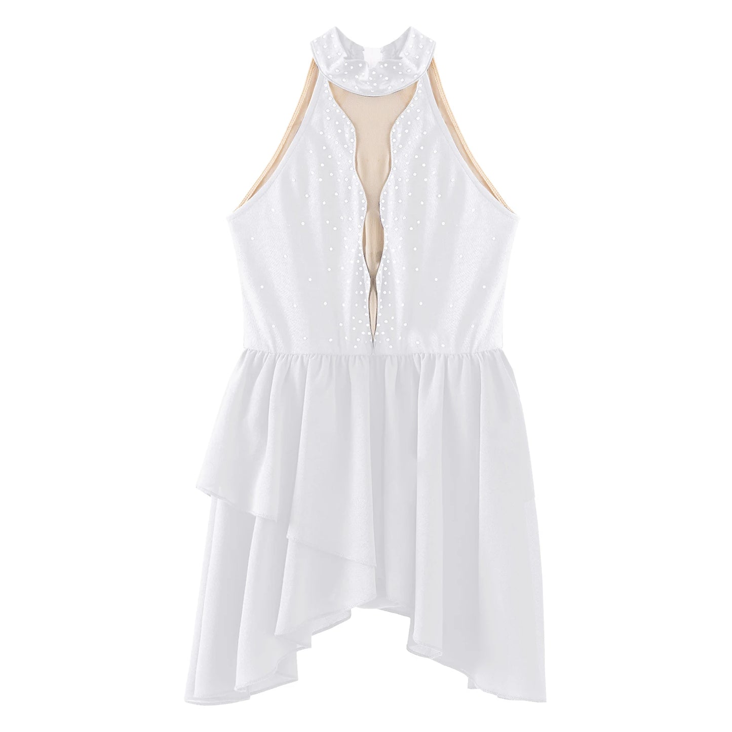 Kids Girls Rhinestone Dance Dress - Ballet Gymnastics Sleeveless Mesh Leotard — view 3 of dance costumes