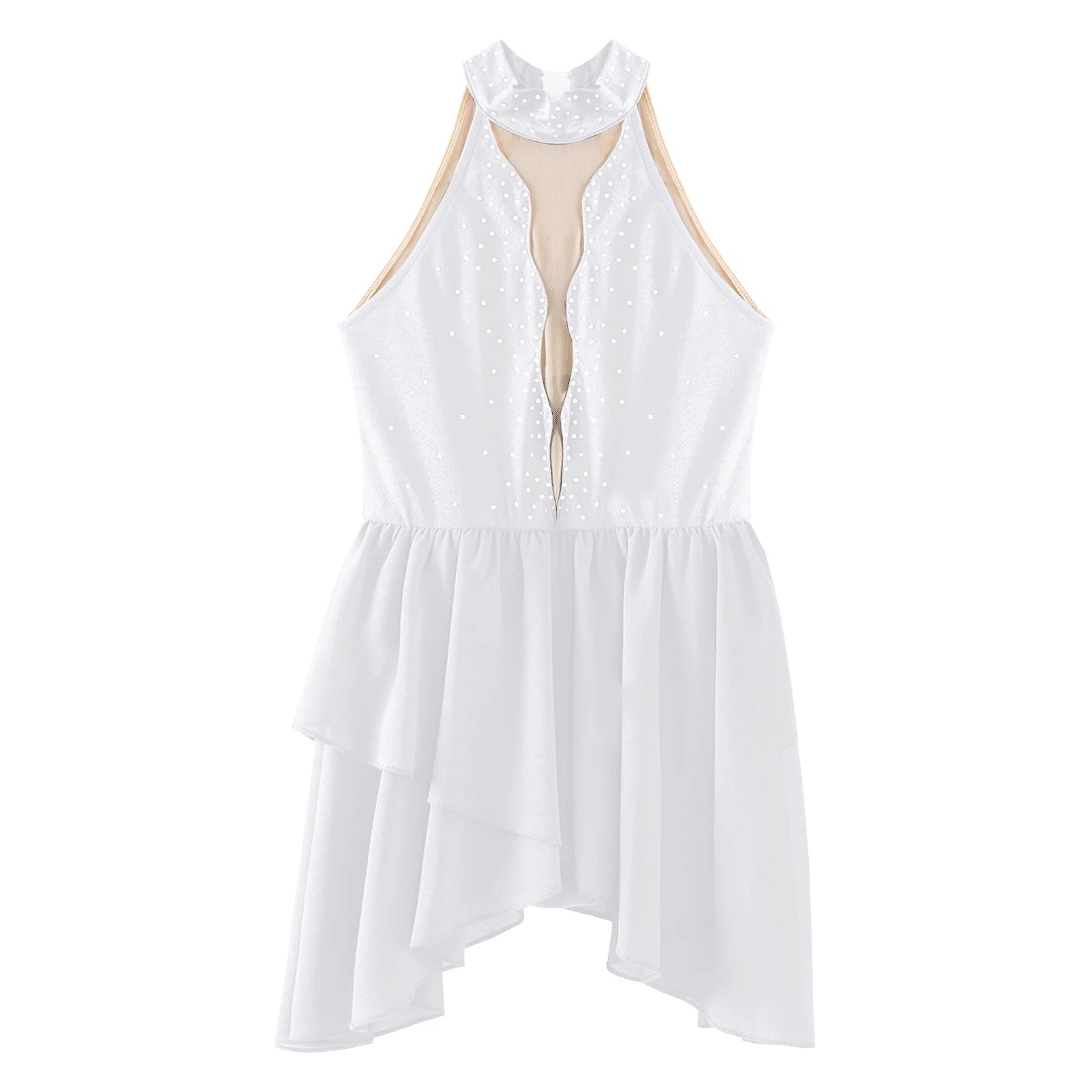 Kids Girls Rhinestone Dance Dress - Ballet Gymnastics Sleeveless Mesh Leotard — view 3 of dance costumes