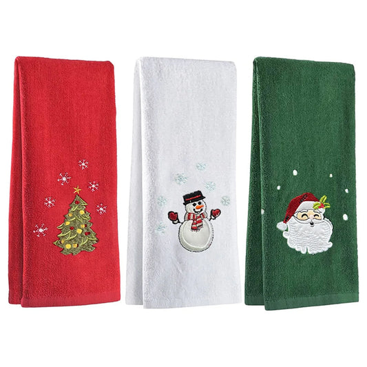 Bath Towels Christmas Embroidered Hand Towel — Snowman/Santa/Tree Classic Holiday 45×30 cm