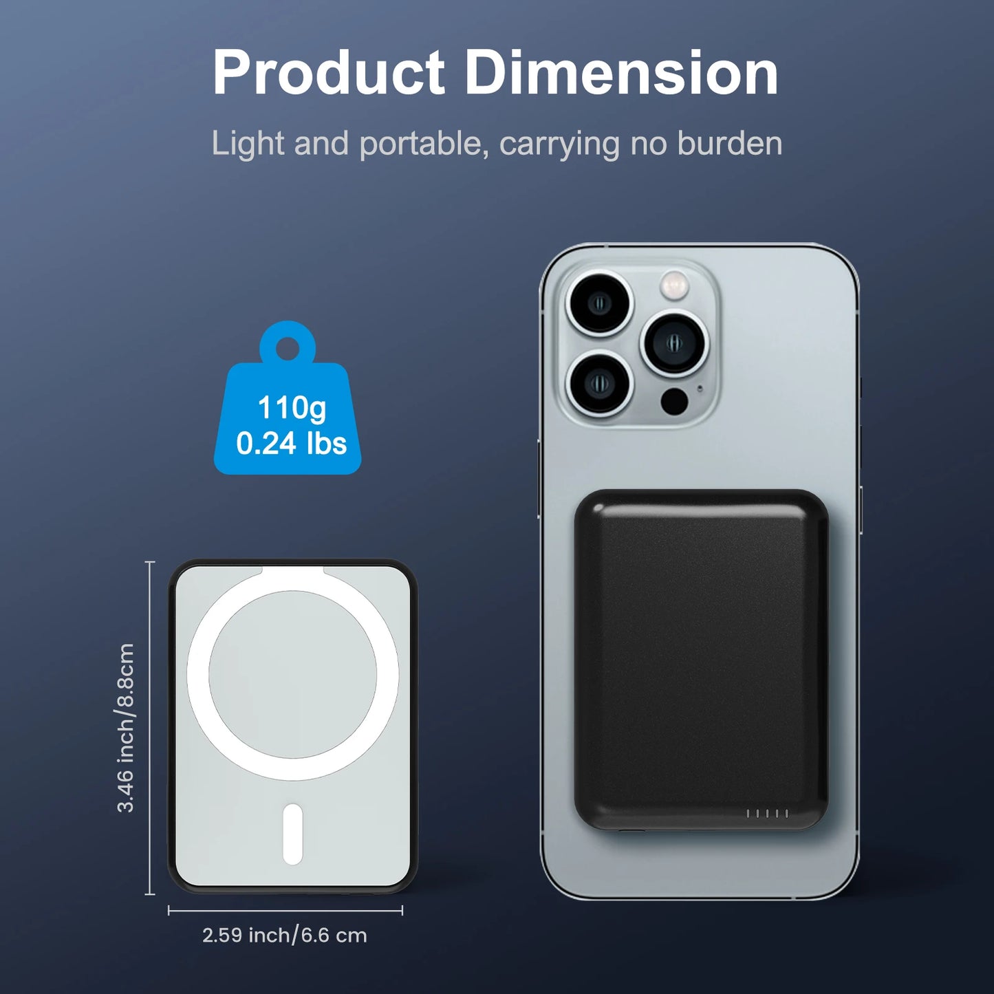 Magnetic Power Bank 5000mAh – 20W Portable Wireless Charger with USB-C Cable for iPhone 16/15/14/13/12 Series