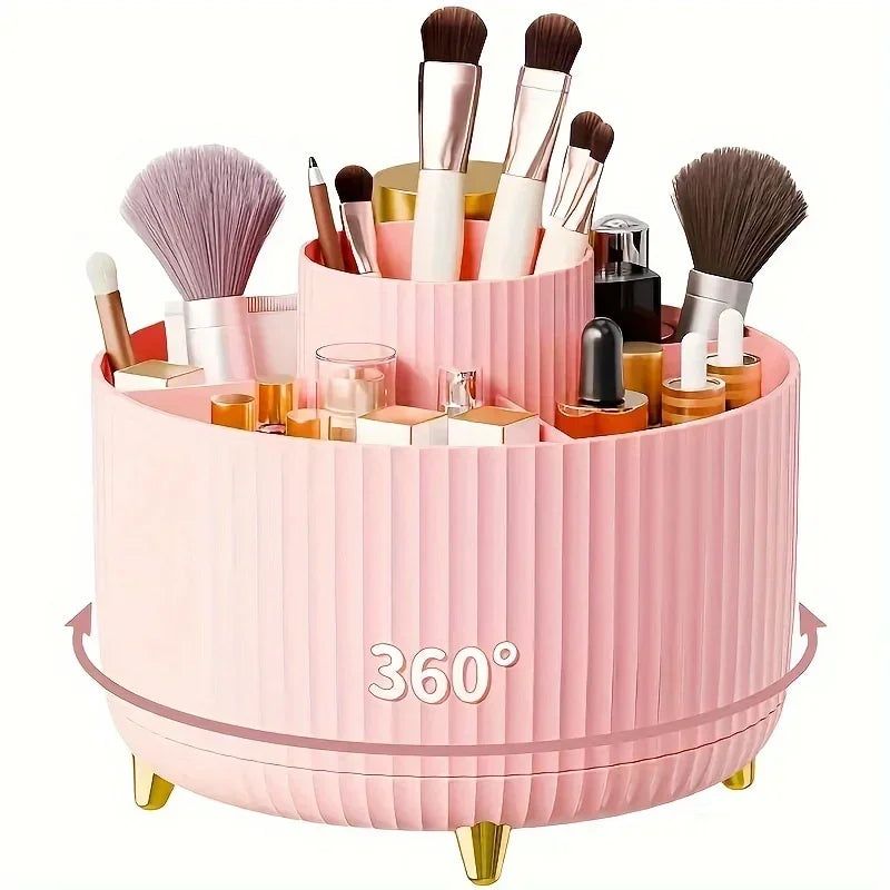 Storage Organizer 360° Rotating Makeup — 5-Compartment Cosmetic Holder with Brush Slots — view 2 of storage & organisation