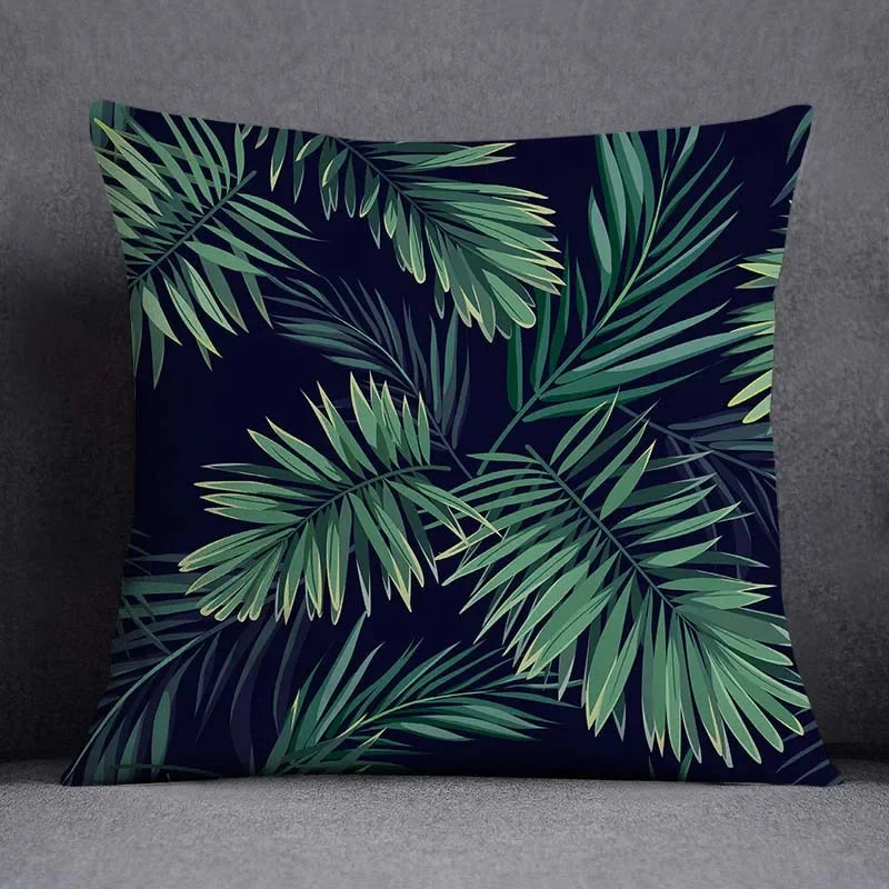 Dark Green Floral Cushion Cover &mdash; Modern Square Animal Print Pillow Case for Sofa &amp; Office