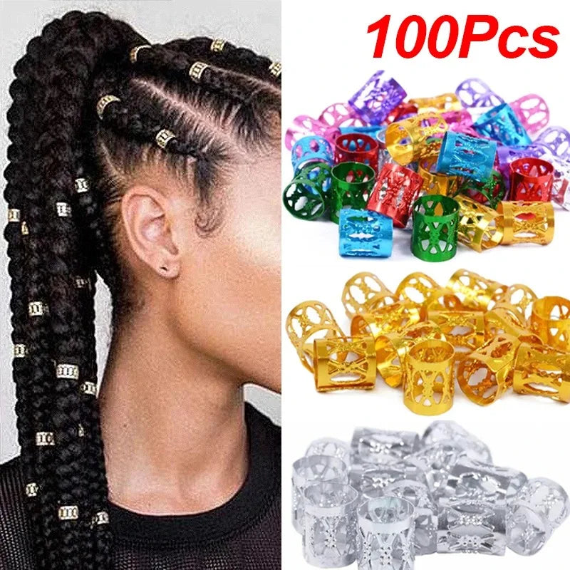 100pcs Dreadlock Hair Rings Adjustable Cuff Clip Hair Braids Loc Hair Jewelry for Braids Hairpin Girl Hair Accessorie Headwear