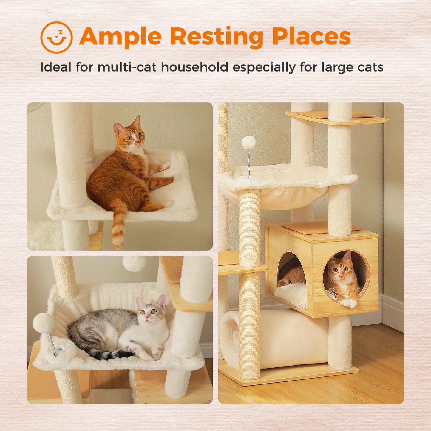 Height-Adjustable Wooden Cat Tree with Hammock & Sisal Scratching Post — product photo 3