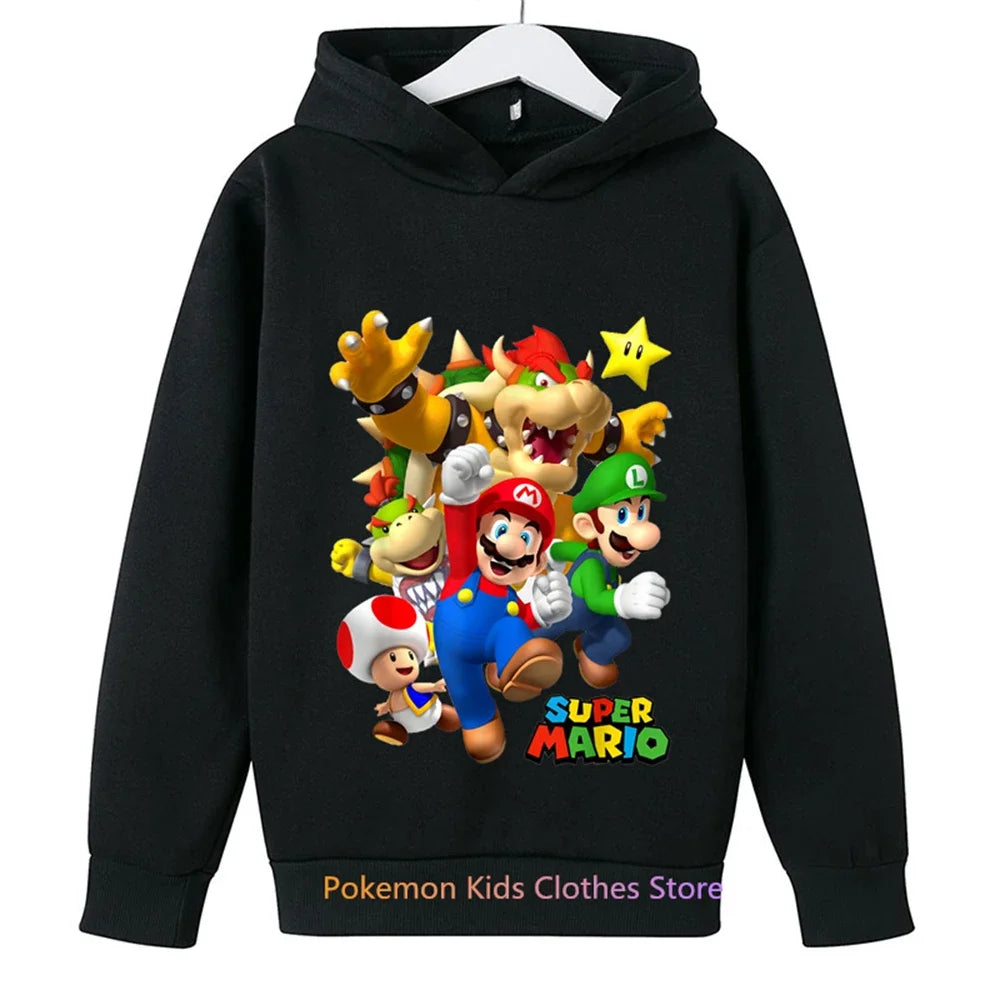 Children Super Mario Bros Hoodie Kids Sweashirt Boys Long Sleeve Game Clothes Harajuku Baby Cartoon Spring Autumn Tops