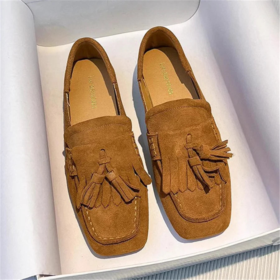 Flats & Ballet — Fringed Square-Toe Ballet Flats, Comfort Walking Driving Loafers — view 4 of flats & ballet