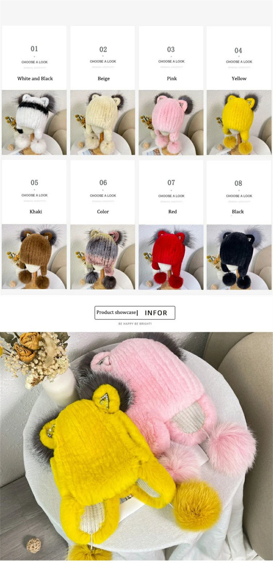 Winter Children Hat Real Rabbit Fur Hats Hat With Earflaps Bonnet Infant Cap Kids Hats for Girls Boys Ears Neck Warmer Fur Hat