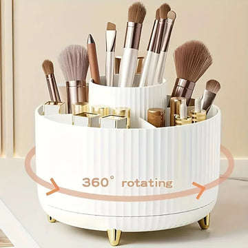 Storage Organizer 360° Rotating Makeup — 5-Compartment Cosmetic Holder with Brush Slots — view 1 of storage & organisation