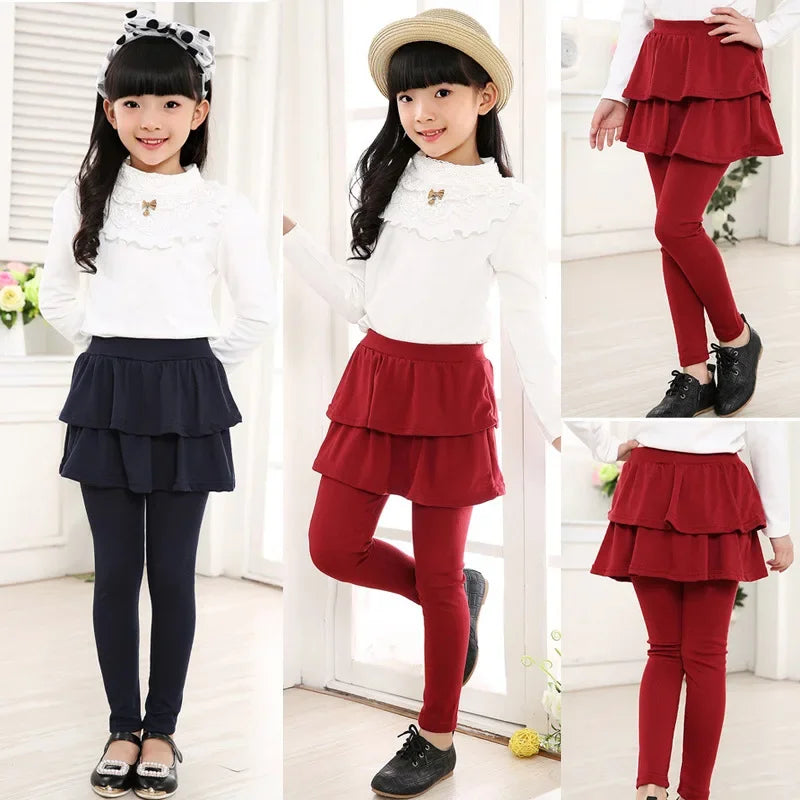 Spring Autumn Girls’ Cotton Cake Skirt Leggings – Warm Skirt-Pants for Kids (Ages 3-11)